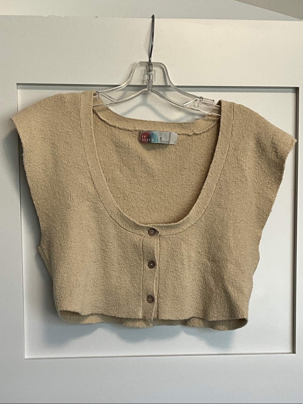 FP Beach Tan Button-Front Knit Crop Top